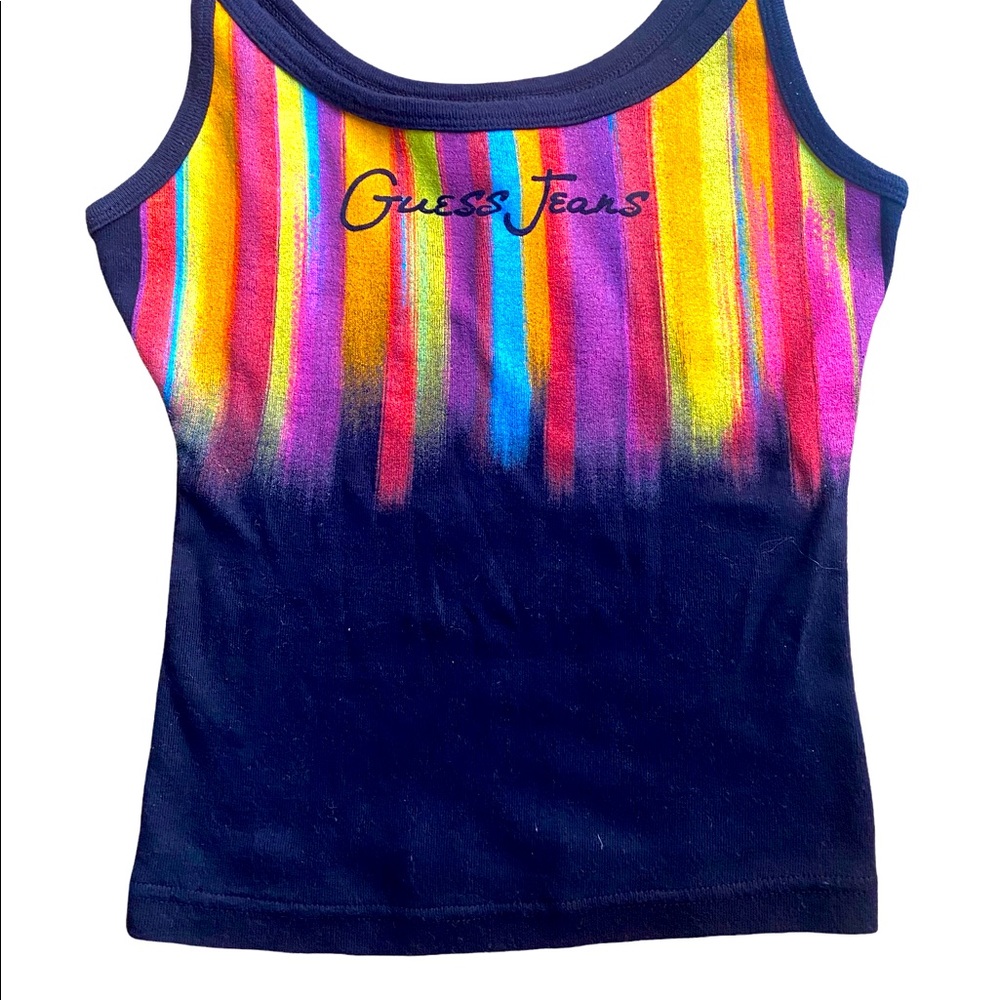 90s Guess Black Rainbow Mid Drift Tank Top Sz Small S